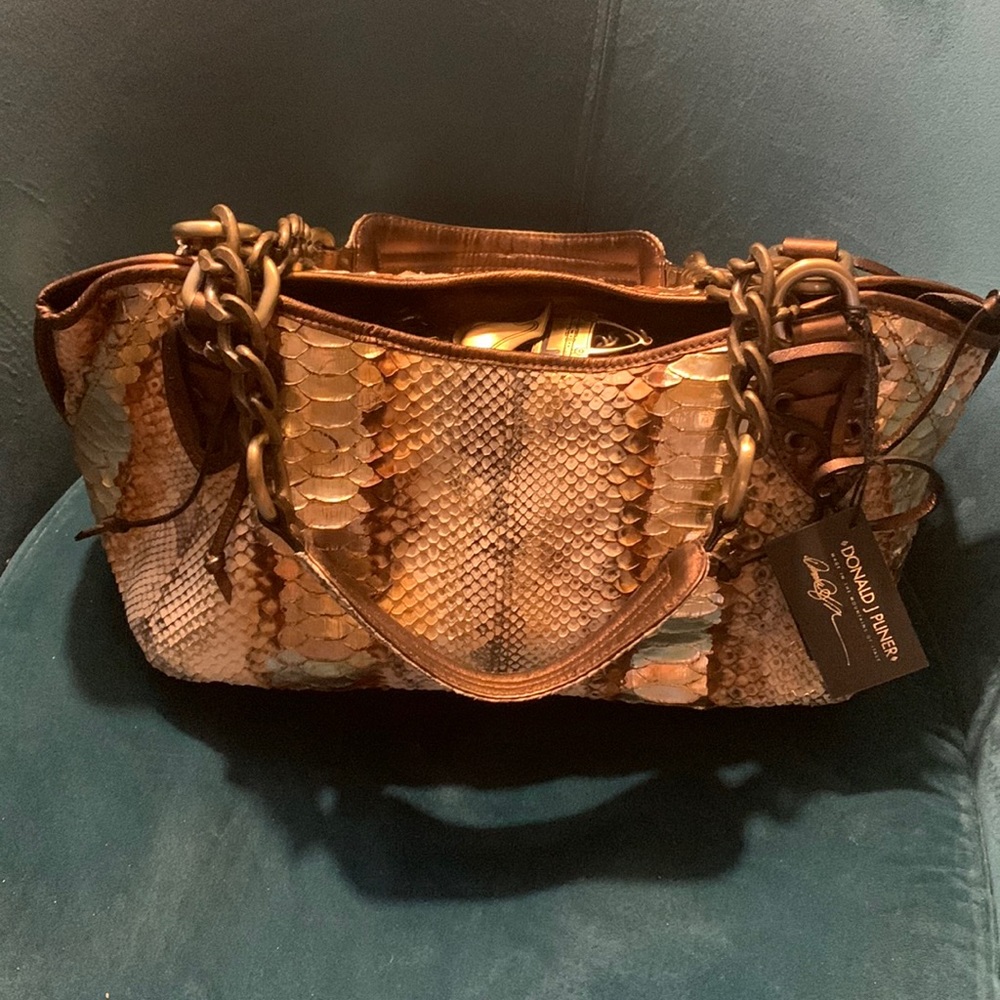 Donald J. Pliner python ADELA metallic leather Hobo couture NWT✨